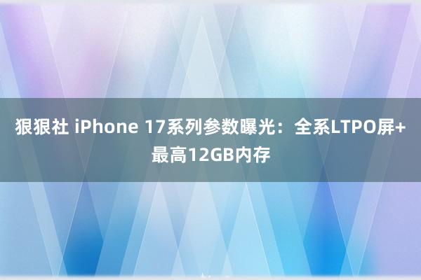 狠狠社 iPhone 17系列参数曝光：全系LTPO屏+最高12GB内存