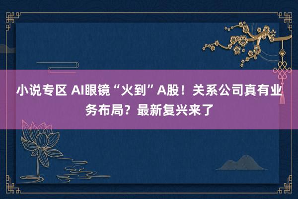 小说专区 AI眼镜“火到”A股！关系公司真有业务布局？最新复兴来了